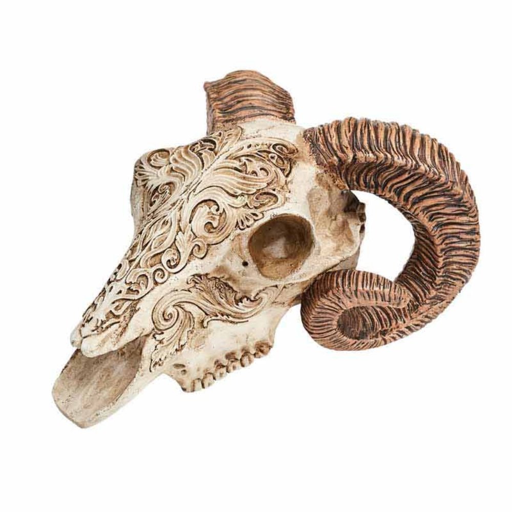 DISCONTINUED!!!  Alchemy Gothic Rams Scrimshaw Skull Statue Decor New in Box